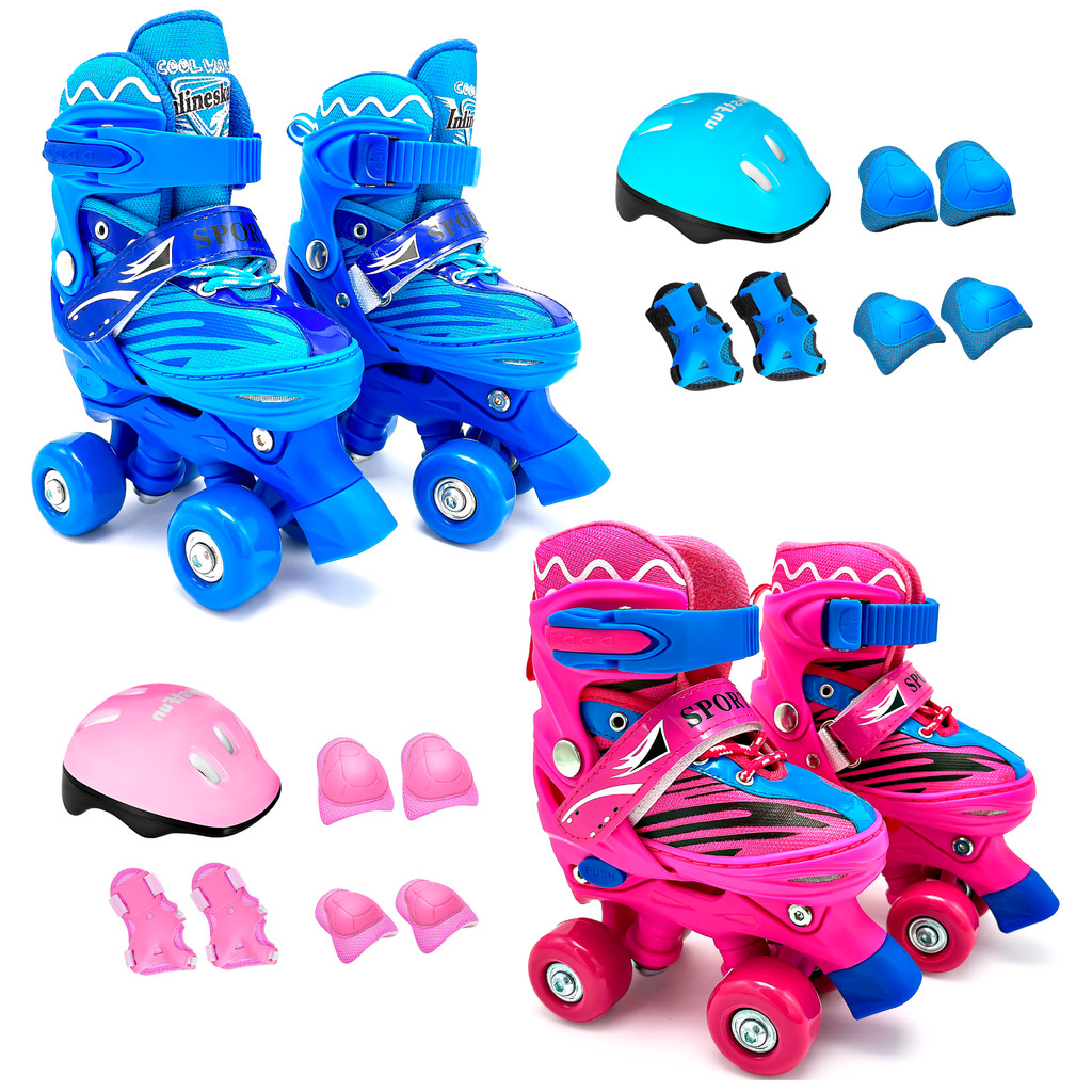 Patins Infantil Roller Quad 4 Rodas Ajustável + Kit Proteção em Oferta na Shopee