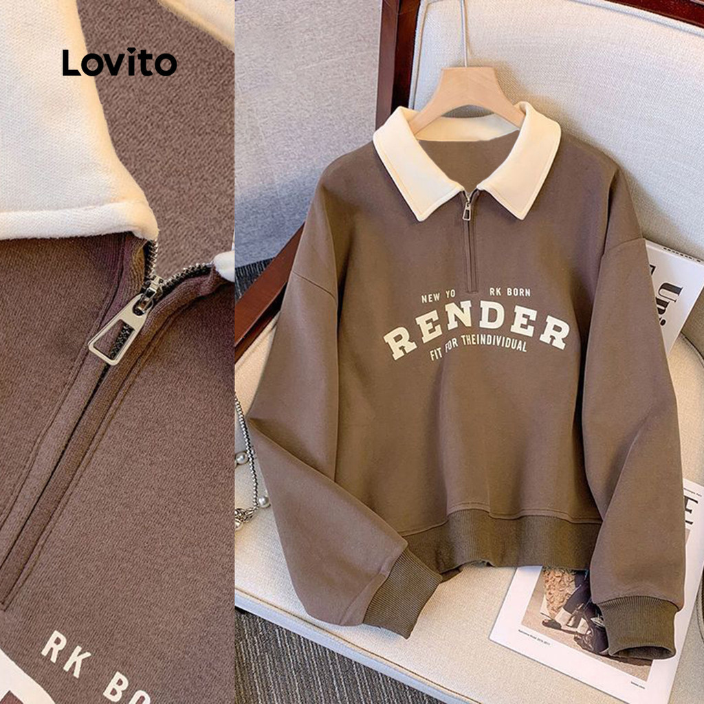 Lovito  Casual Sweatshirt Lazer Simples Outono/inverno Marrom Suéter para Mulheres. LNA130018 em Oferta na Shopee