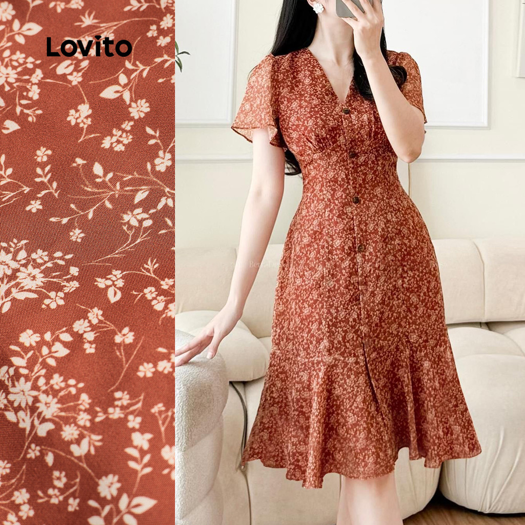 Lovito Vestido Boho Flores Estrutura Primavera/verão para Mulheres L165ED1557 em Oferta na Shopee