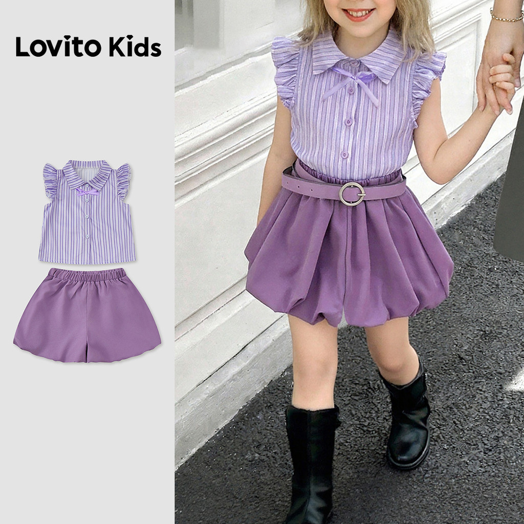 Lovito Kids Babados Laço Botão Primavera/verão Conjuntos de Shorts Roxos para Menina L174LD165 em Oferta na Shopee