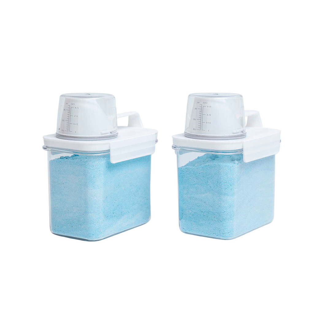Kit com 2 porta sabão em pó 1,1L com copo dosador e travas - Oikos