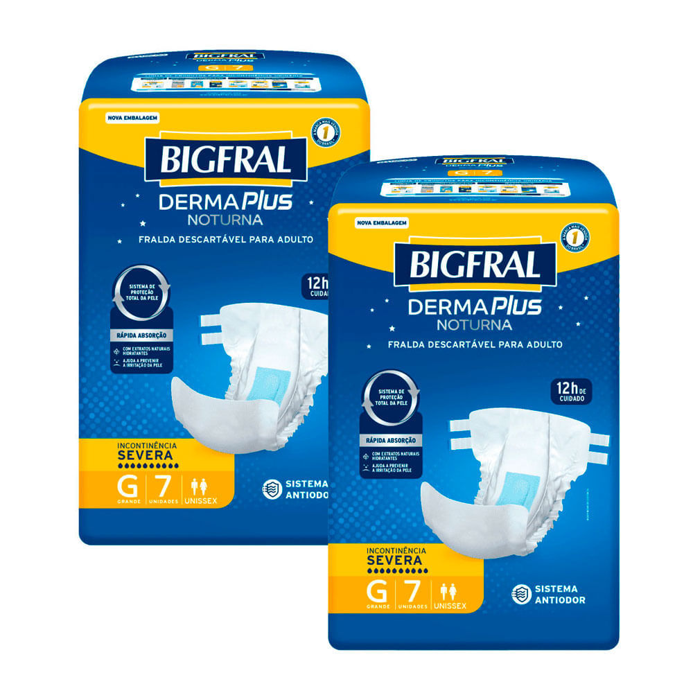 Kit 2 Fralda Bigfral Derma Plus Noturna G 7 Unidades em Oferta na Shopee