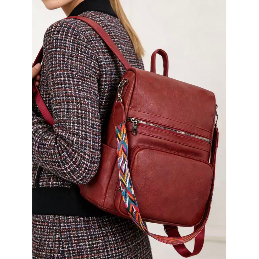 Mochila Feminina Multifuncional Em Couro Macio Com Alça Trançada Colorida Ombro Transversal De Grande TM9135 JZ