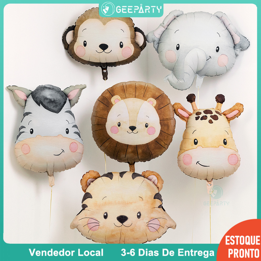 GeeParty 6/12pcs Balão De Folha De Animal Gigante 3D Jungle Safari Flutuante Para Decorações De Festa De Aniversário