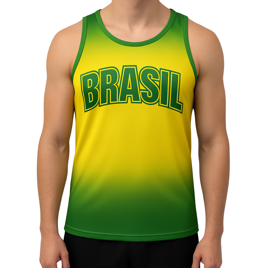 Camiseta Regata Masculina  Estampada do  Brasil Dryfit  Adulto Treino Academia Verão Reticulada