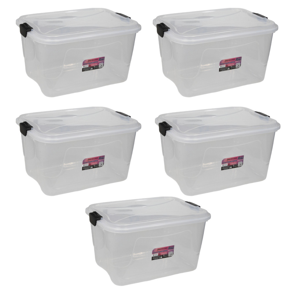 Kit 5 Caixa Organizadora Transparente Multibox 15L Com Tampa E Trava