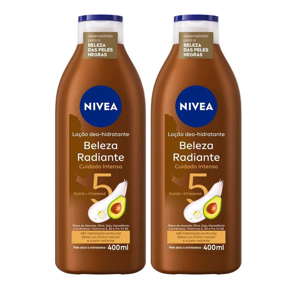 Deo Hidratante Nivea Beleza Radiante Cuidado Intenso Pele Negra Hidratacao Profunda 2 Unidades com 400ml Cada
