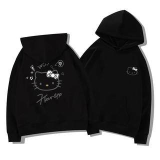 Moletom Hello Kitty Com Capuz E Bolso Feminino Versátil Doce Estilo Universitário Casaco Flanelado