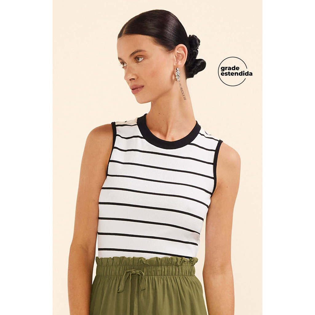 Regata Feminina Canelada Listrada Marialícia Branco em Oferta na Shopee