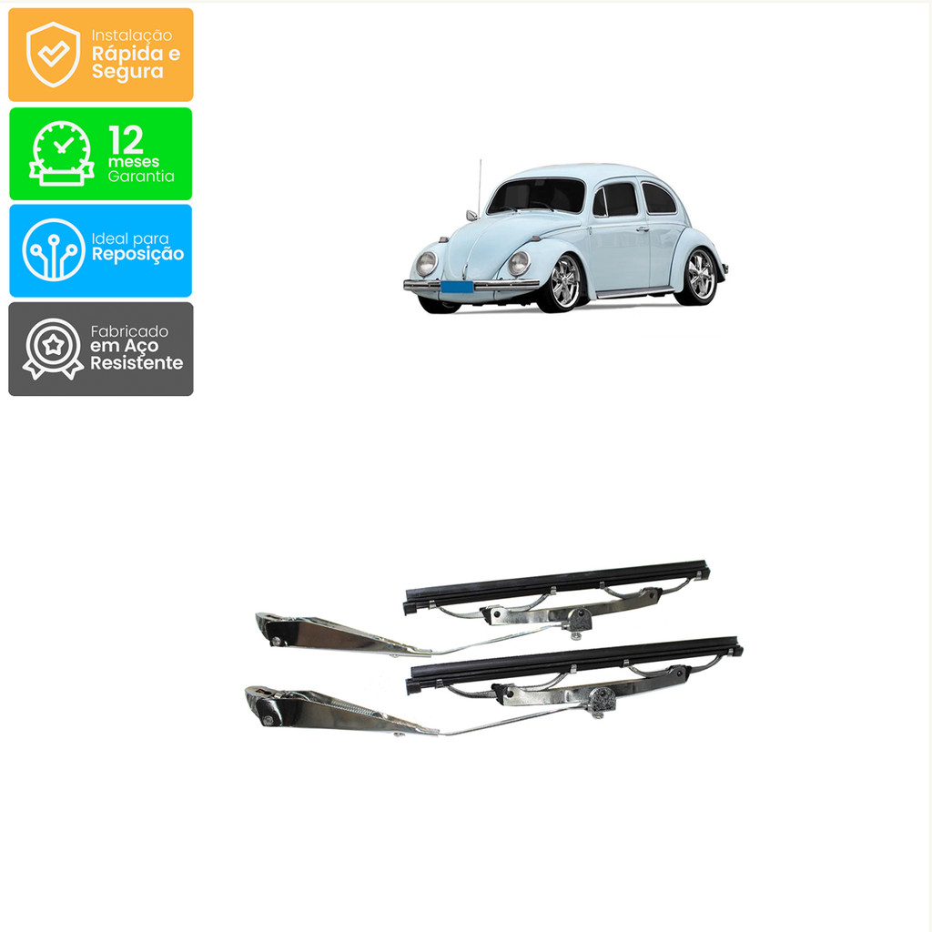 Par Braço Cromado + Palheta Limpador Parabrisa: Fusca 67/73