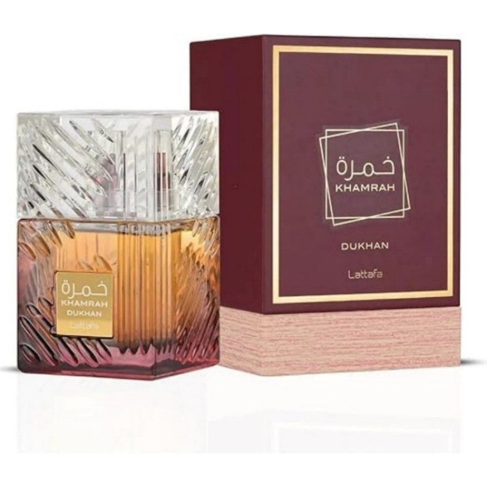 Perfume Khamrah Dukhan Lattafa Unissex Eau de Parfum 100ml Perfume Árabe Longa Duração