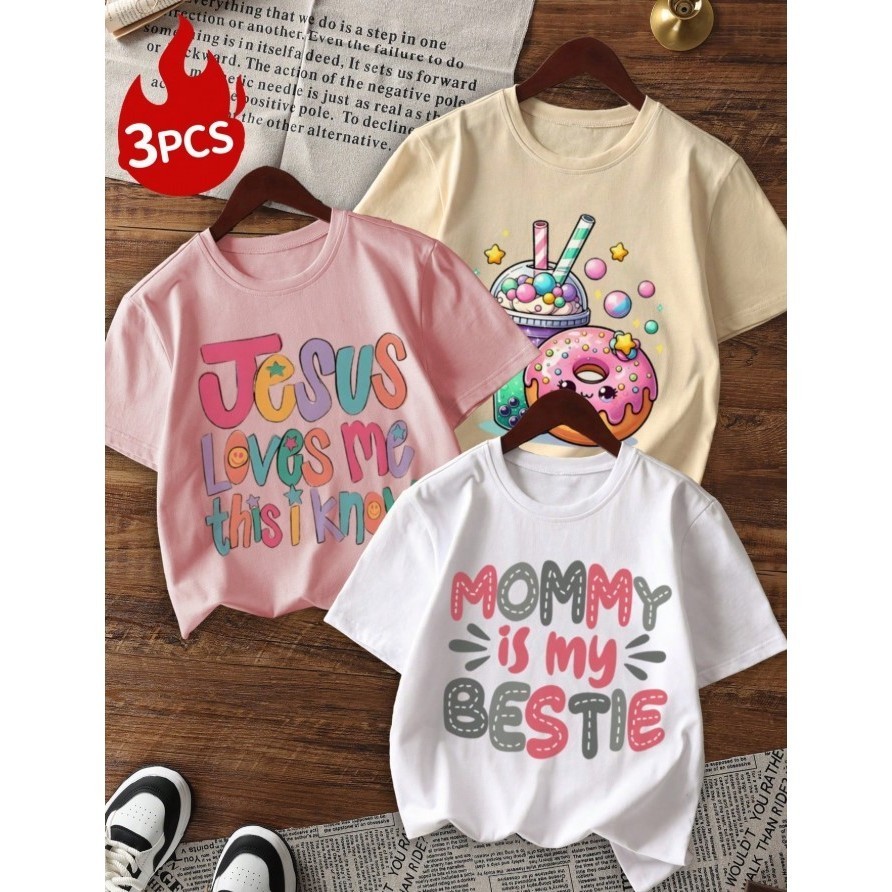 Kit 3 Camiseta Infantil Menina Blusinhas Estampadas Algodäo Dia Das Crianças Presente Passeios Lançamento