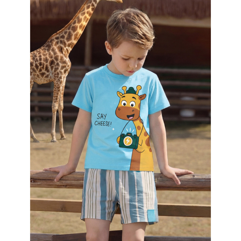 Crianças roupas moda meninos camiseta de manga curta girafa dos desenhos animados impresso crianças em torno do pescoço 