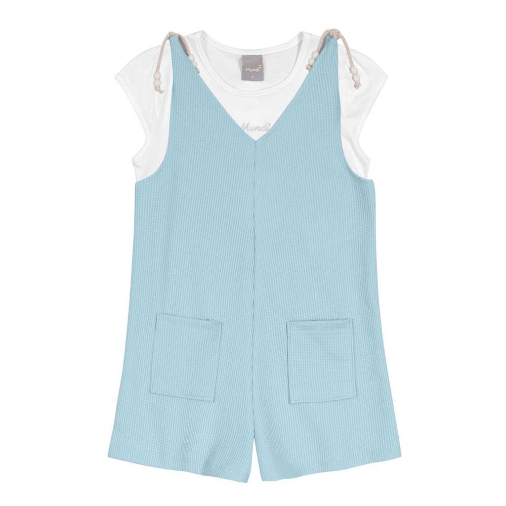 Jardineira com blusa em malha infantil menina Mundi