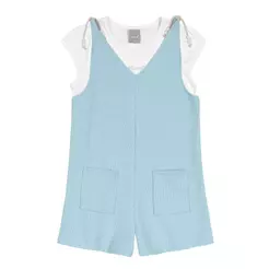 Jardineira com blusa em malha infantil menina Mundi