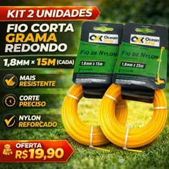 Kit 2 Fio Corta Grama 1.8mm 15m Nylon Redondo Aparador Roçadeira