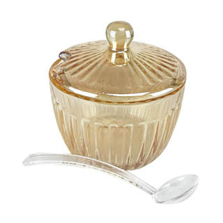 Açucareiro de Vidro com Colher Âmbar Perolado 240ml em Oferta na Shopee