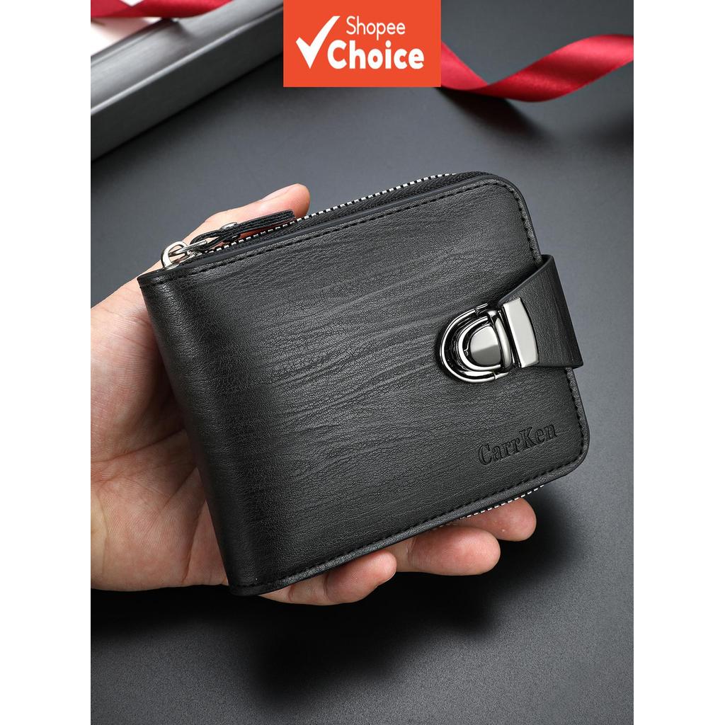 Nova Carteira Multifuncional Multi-Slot Masculina Retro Vintage Fivela Curta Design Moda Versátil Organizador