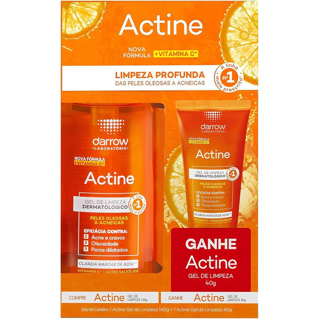 KIT DARROW ACTINE GEL LIMPEZA PELES OLEOSAS A ACNEICAS 140G + 40G