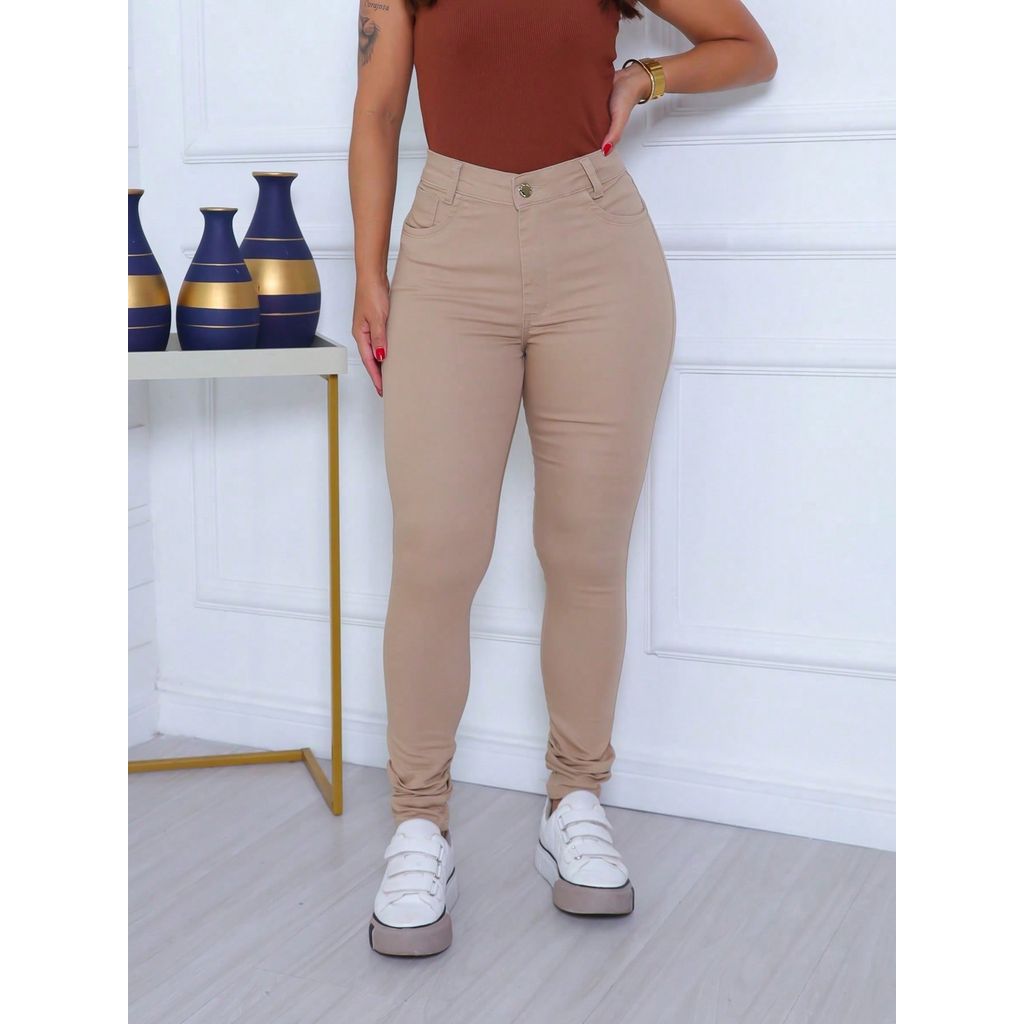 Calça Jeans Skinny Feminina Modeladora Cintura Alta com Lycra