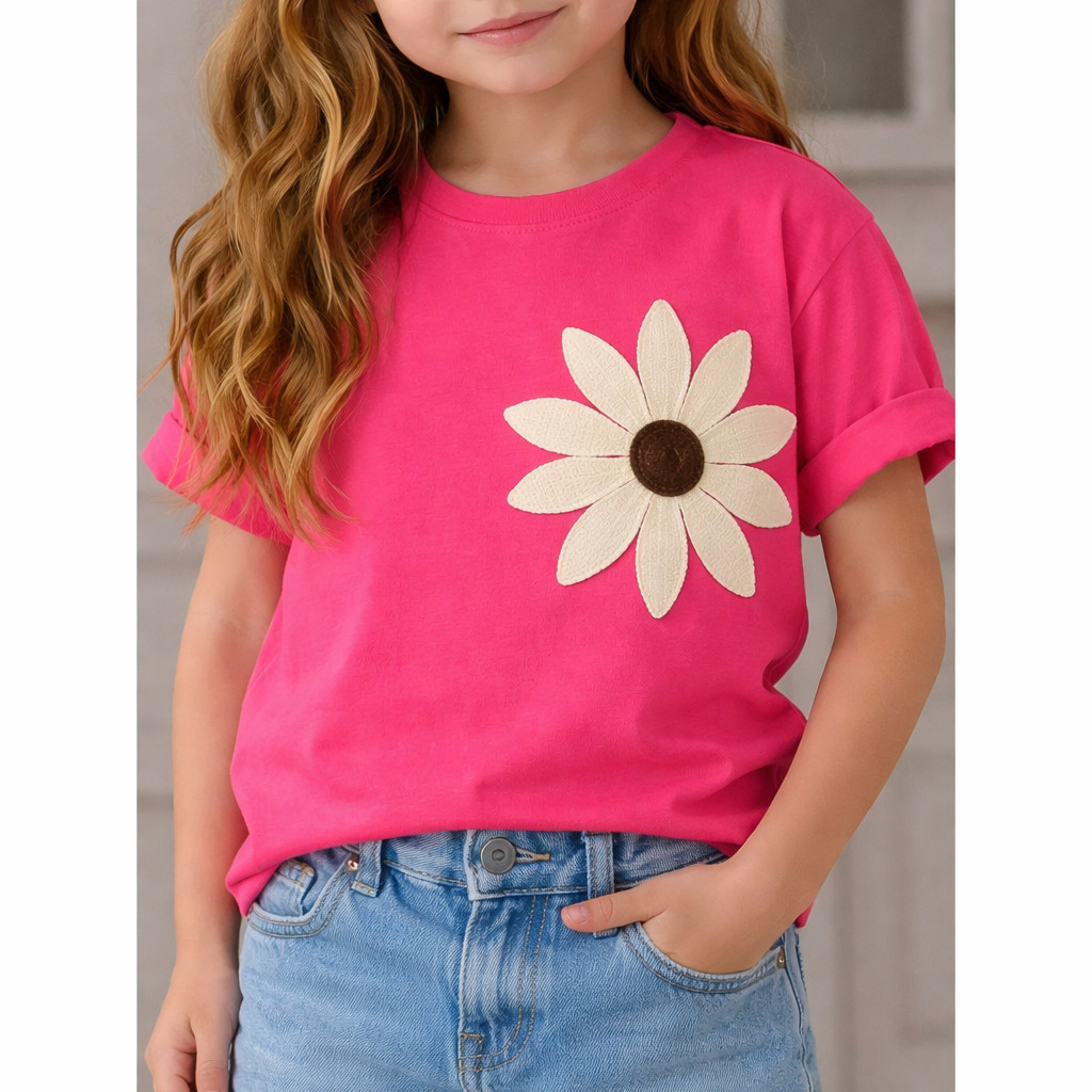 Camiseta Infantil Feminina Margarida Fofa Roupa Menina Confortável Algodão Macio Estampa Divertida Casual Moda Kids