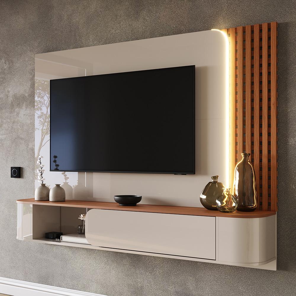 Painel Alvorada para TV até 60” com LED MDF 15mm Porta com Pistão a Gás Design Moderno Muxarabi