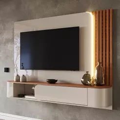 Painel Alvorada para TV até 60” com LED MDF 15mm Porta com Pistão a Gás Design Moderno Muxarabi