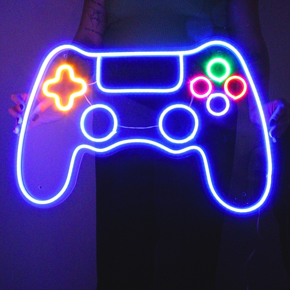Painel Neon Led Controle Video Game 40x60cm Decoração Quarto Gamer Joystick