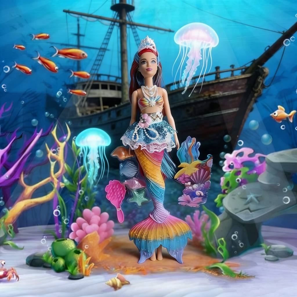 Boneca Brinquedo de Sereia Princesa com Luz Led e Som Musica com Cauda Arco Iris em Oferta na Shopee