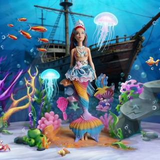 Boneca Brinquedo de Sereia Princesa com Luz Led e Som Musica com Cauda Arco Iris em Oferta na Shopee