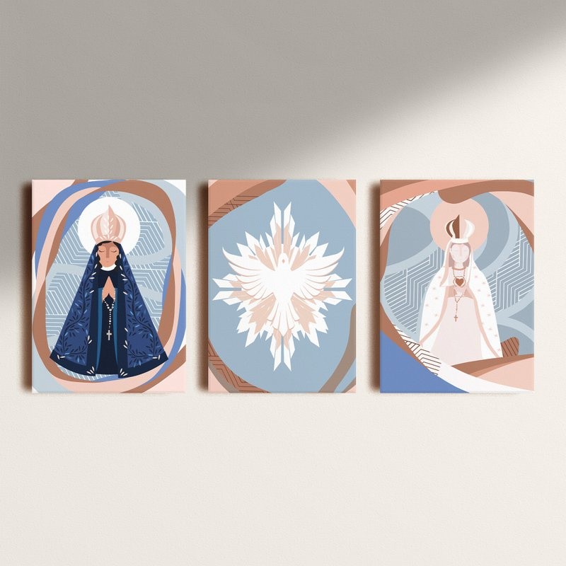 Kit Quadros Decorativo Placa Mosaico NOSSA SENHORA APARECIDA Santa Arte 3 Peças 20x30 MDF 4K