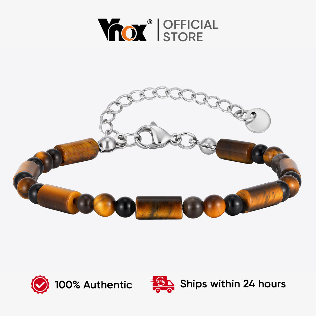 Pulseira Masculina De Pedra Olho De Tigre Natural Vnox Com Contas De Rock , Joias Da Moda Para Presente