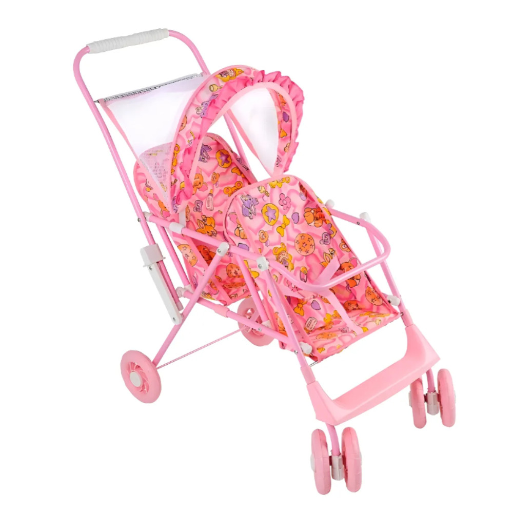 Carrinho de Boneca Gêmeos Mep Kids Rosa Dobrável com Capota