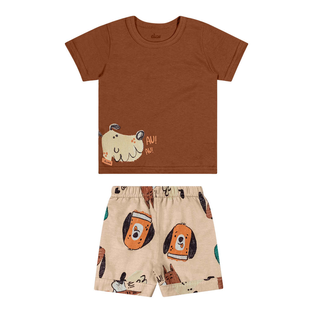 Conjunto Bebê Menino Curto Cachorrinhos Elian Marrom