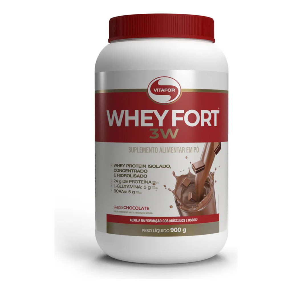 Whey Fort 3W Vitafor Proteina Sabor Chocolate Pote De 900g