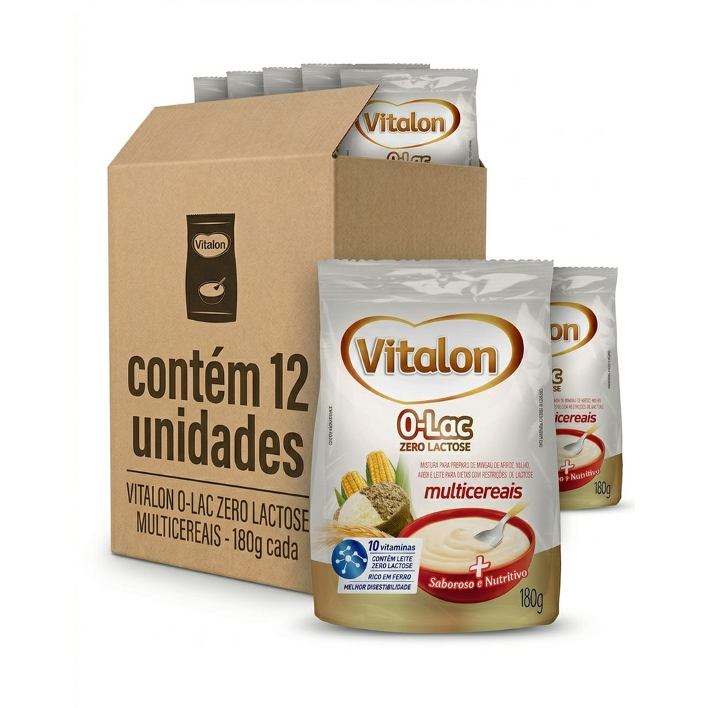 Kit 12 Unidades Mingau Multicereais Zero Lactose Vitalon - 180g (Caixa Fechada) em Oferta na Shopee