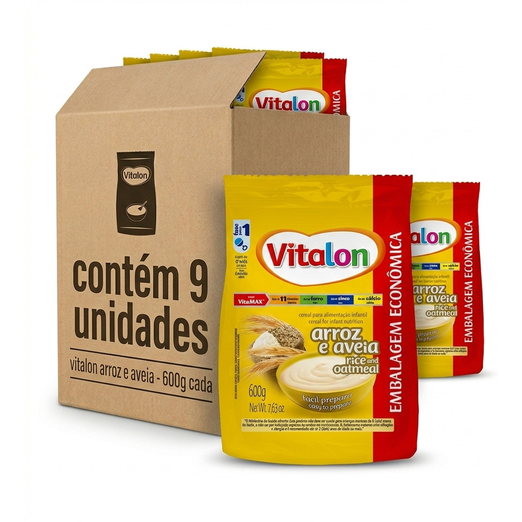 Kit 9 Unidades Mingau Arroz e Aveia Vitalon - 600g (Caixa Fechada) em Oferta na Shopee