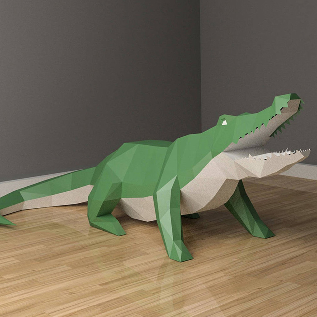 Molde de papel tridimensional MOMO Ornamentos de animais de crocodilo gigante Molde de papel tridimensional 3D DIY Decor