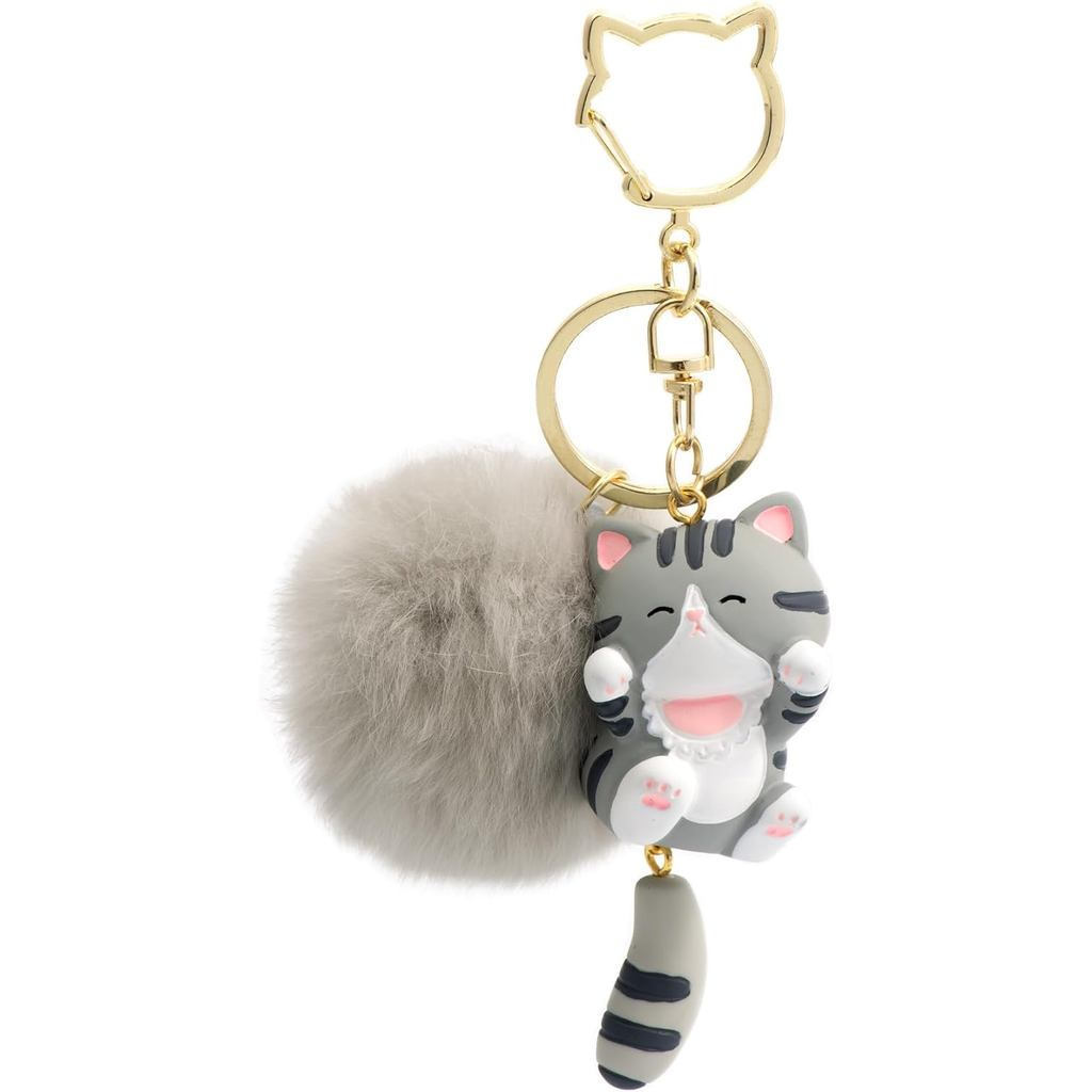 Chaveiro de Gato Kawaii com Pom Pom Fofo, Charmoso Acessório para Bolsas de Meninas e Mulheres. Presente feminino perfei