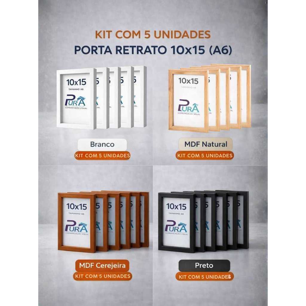 Kit 5 Porta Retrato Moldura Quadro Caixa Alta 10x15 Proteção em Acetato Fica Em Pé Sozinho