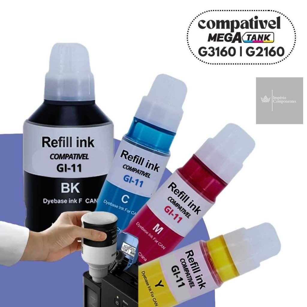 Kit 4 Tinta GI 11 Compativel Para Impressora Canon G3160 G2160 G3170  MegaTank Pronta Entrega
