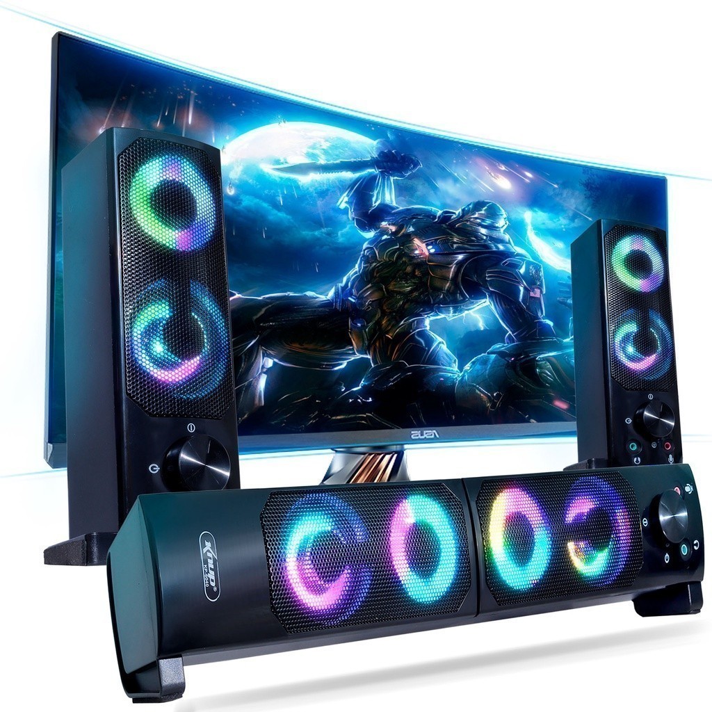 SoundBar Profissional Led Intenso Gamer RGB Som Limpo Grave Amplificado Home Notebook Usb P2 Construção Resistente