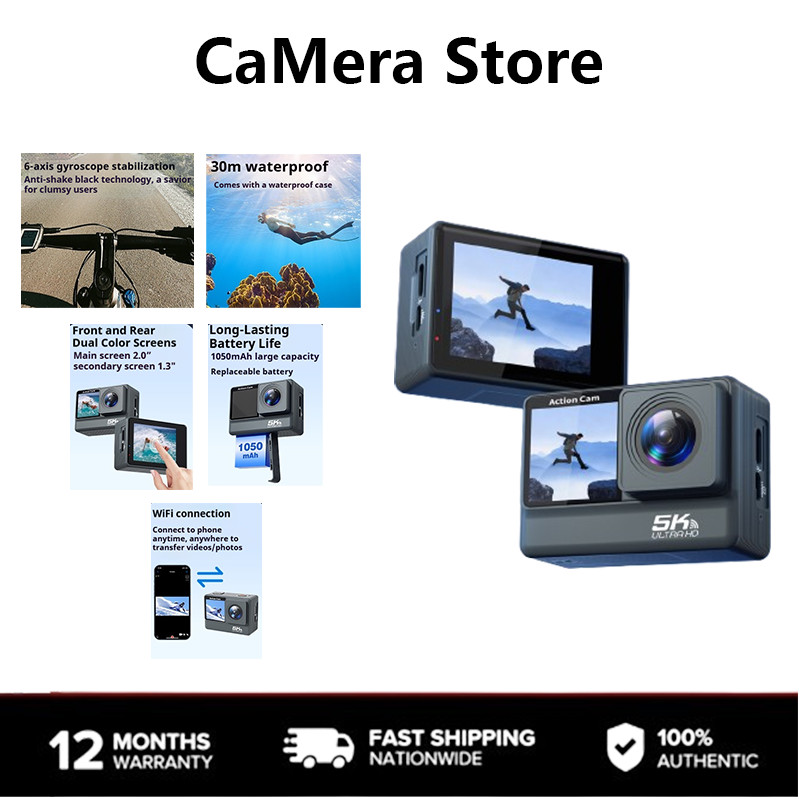 camera Store F308AATR Nova Câmera Esportiva anti shake 5K De Alta Definição Primeira Visão À Prova D'água De Tela Dupla 