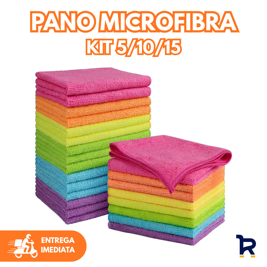 Pano de Limpeza Microfibra Kit 5/10/15 Alta Absorção Secagem Rápida Multiuso Casa Cozinha Banheiro em Oferta na Shopee