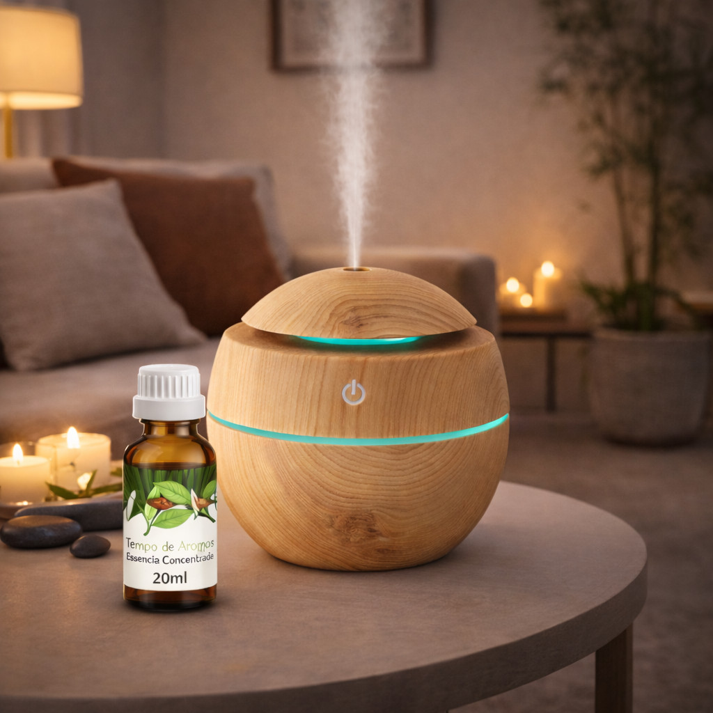 Umidificador Bola Marrom Essências Aromáticas Aromatizador de Ambiente Silencioso com LED
