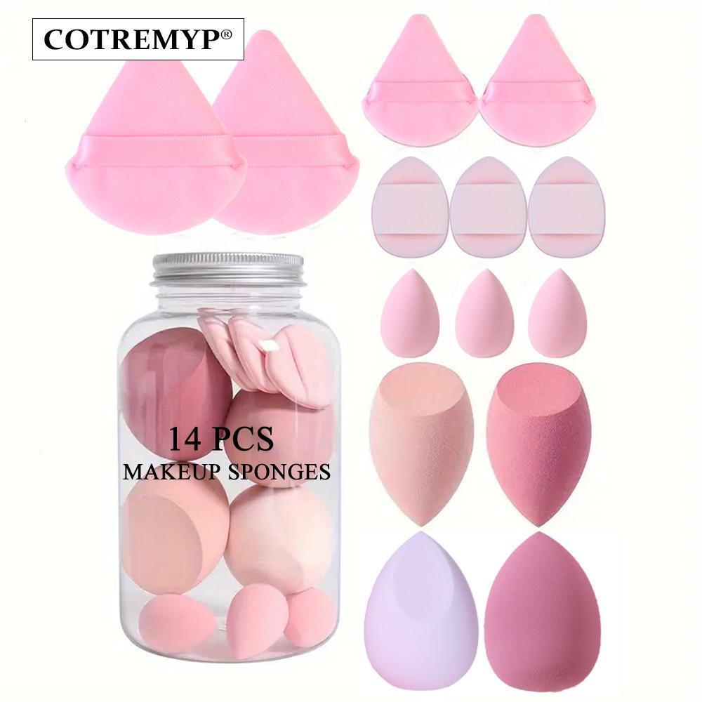 Conjunto De Esponja De Maquiagem Macia De 14 Peças Com Caixa De Armazenamento Para Acabamento Impecável