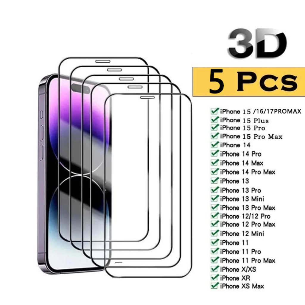 Películas Kit 5 peças De Vidro Temperado Com Limpeza Para IPhone XsMax 11 12 13 14 14Pro 14 15 16 17promax