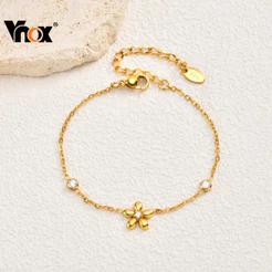 Pulseira Vnox Delicada Flor Fofa Margarida Link Para Mulheres E Meninas , Sem Desbotamento De Zircônia Joias À Prova D'á
