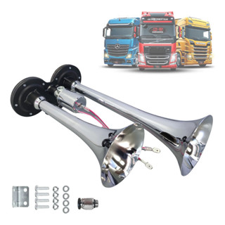 Buzina Caminhão Eletropneumática 2 Cornetas 12/24v  Cromada em Oferta na Shopee