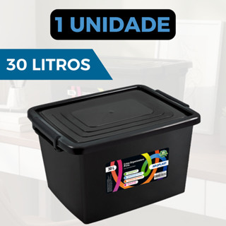 Caixa Organizadora 30 Litros Com Tampa E Travas Preta Para Organização Armazenar Brinquedos Roupas em Oferta na Shopee